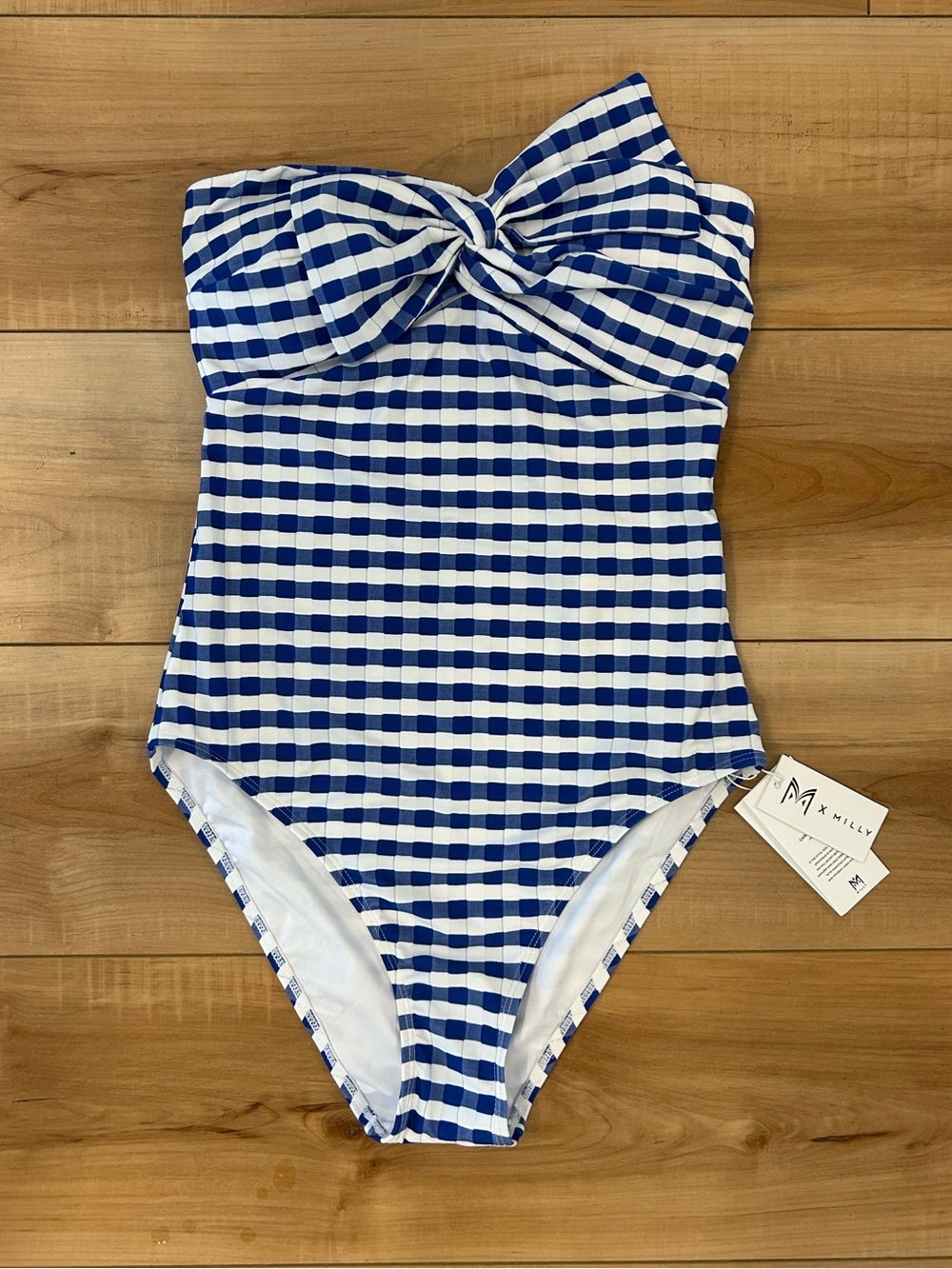 NEW MILLY Blue and White Jacquard Bow One-Piece Swimsuit